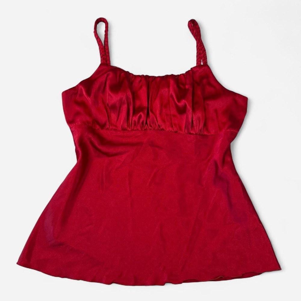 B-Wear Byer California Red Satin Tank Top Braided Straps Y2K Milkmaid Cami M